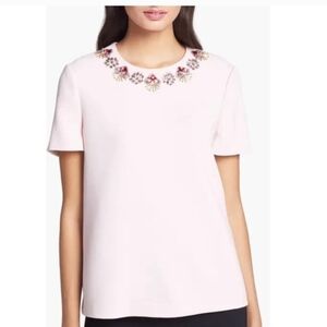 Kate Spade Pale Pink Jeweled Crewneck Short-Sleeve Top